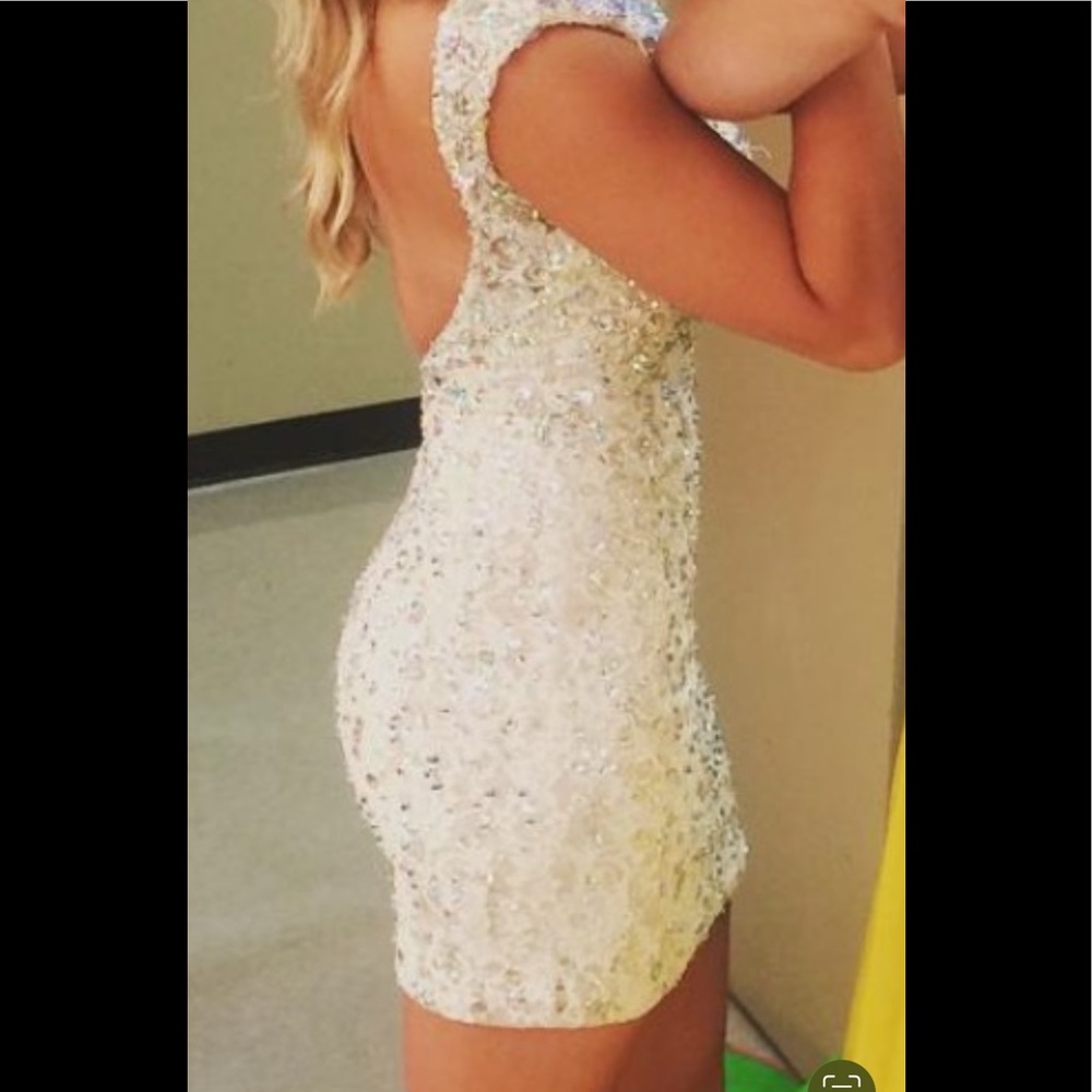 White Lace Rhinestone Dress - Picture 6 of 7